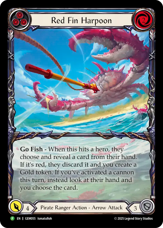 (055) Flesh & Blood TCG GEM Pack Promos Single: Red Fin Harpoon (Extended Art Regular) Promo
