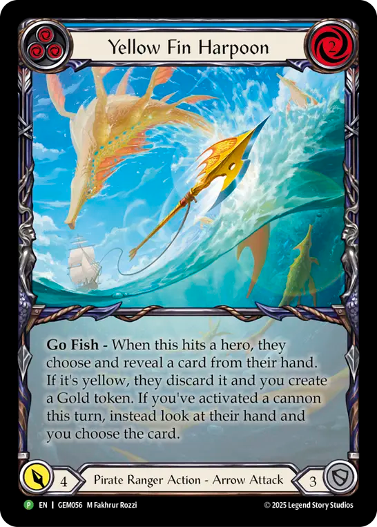 (056) Flesh & Blood TCG GEM Pack Promos Single: Yellow Fin Harpoon (Extended Art Regular) Promo