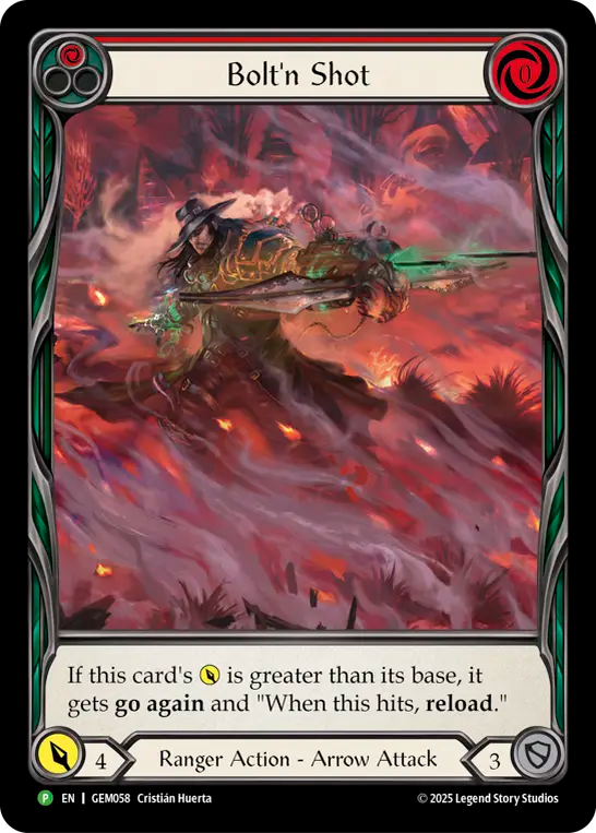 (058) Flesh & Blood TCG GEM Pack Promos Single: Bolt'n' Shot (Red) (Extended Art Regular) Promo