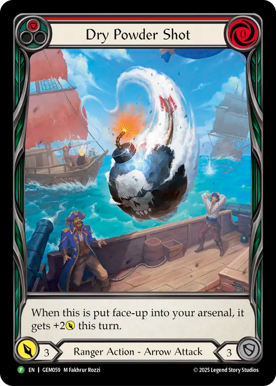 (059) Flesh & Blood TCG GEM Pack Promos Single: Dry Powder Shot (Extended Art Rainbow Foil) Promo