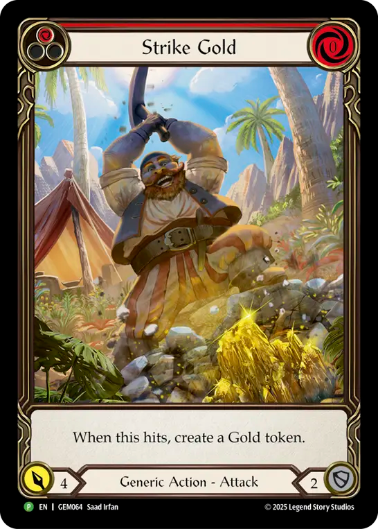 (064) Flesh & Blood TCG GEM Pack Promos Single: Strike Gold (Red) (Extended Art Rainbow Foil) Promo