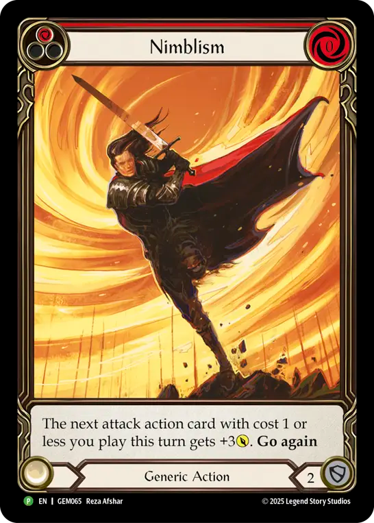 (065) Flesh & Blood TCG GEM Pack Promos Single: Nimblism (Red) (Extended Art Rainbow Foil) Promo