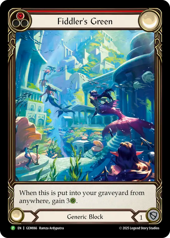 (066) Flesh & Blood TCG GEM Pack Promos Single: Fiddler's Green (Red) (Extended Art Rainbow Foil) Promo