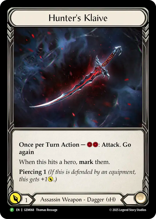(068) Flesh & Blood TCG GEM Pack Promos Single: Hunter's Klaive (Regular) Promo