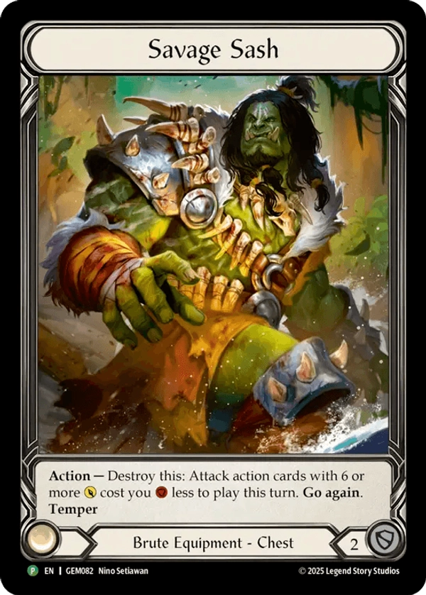 (082) Flesh & Blood TCG GEM Pack Promos Single: Savage Sash (Extended Art Rainbow Foil) Promo