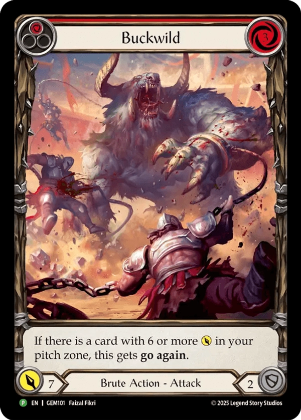 (101) Flesh & Blood TCG GEM Pack Promos Single: Buckwild (Red) (Extended Art Rainbow Foil) Promo