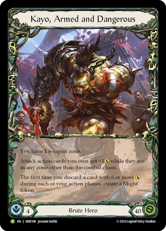 (108) Flesh & Blood TCG Hero Promos Single: Kayo, Armed and Dangerous (Rainbow Foil) Promo
