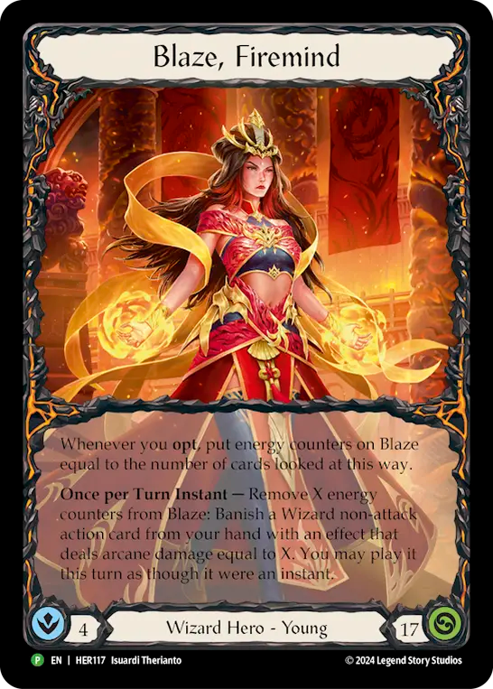 (117) Flesh & Blood TCG Hero Promos Single: Blaze, Firemind (Rainbow Foil) Promo