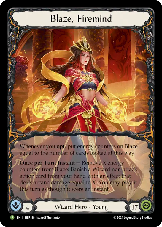 (118) Flesh & Blood TCG Hero Promos Single: Blaze, Firemind (Cold Foil) Promo