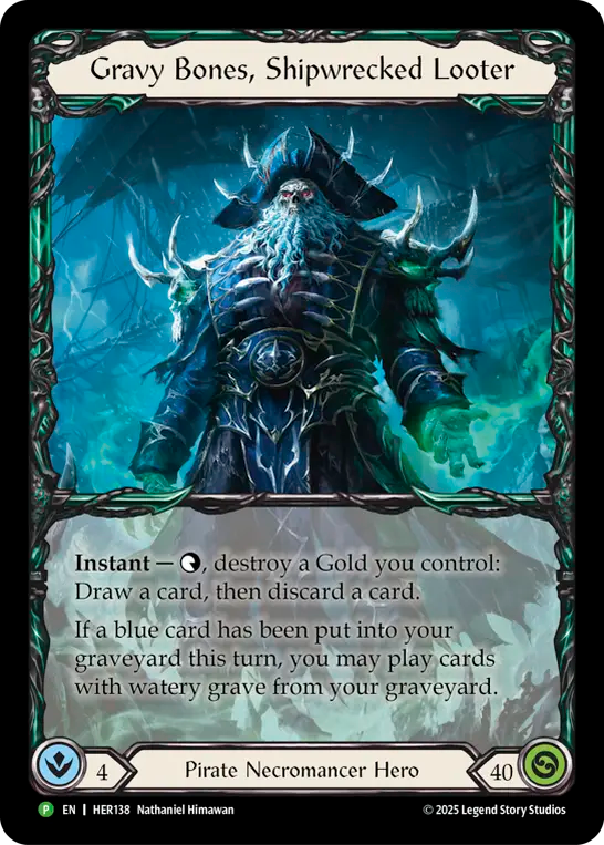(138) Flesh & Blood TCG Hero Promos Single: Gravy Bones, Shipwrecked Looter (Rainbow Foil) Promo