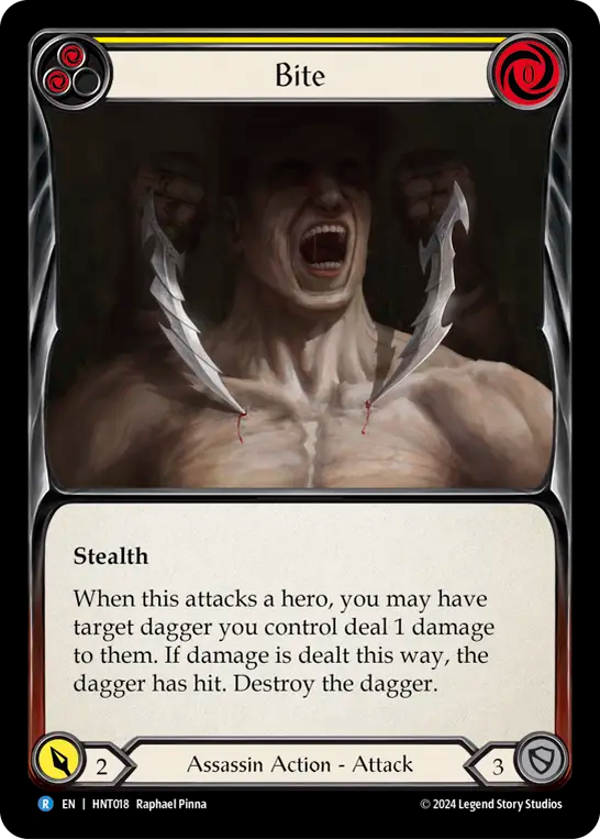 (HNT018) Flesh & Blood TCG The Hunted Single: Bite (Yellow) (Rainbow Foil) Rare