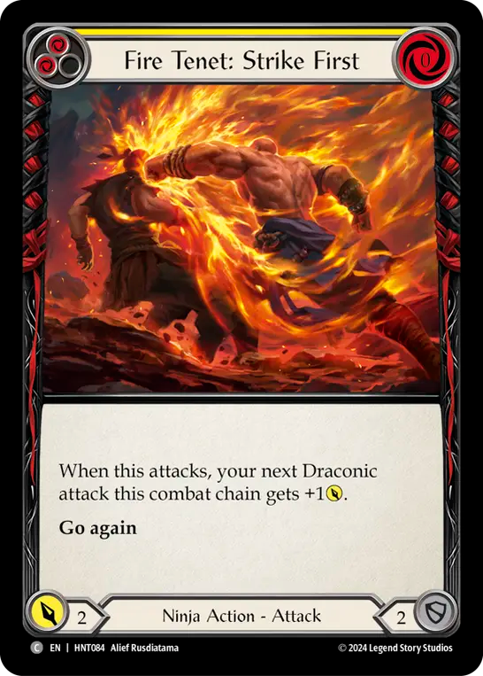 (HNT084) Flesh & Blood TCG The Hunted Single: Fire Tenet: Strike First (Yellow) (Rainbow Foil) Common
