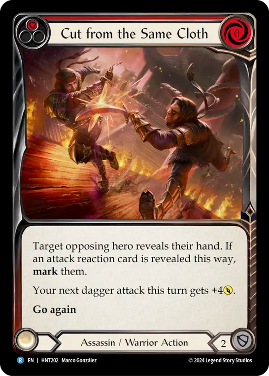 (HNT202) Flesh & Blood TCG The Hunted Single: Cut from the Same Cloth (Red) (Rainbow Foil) Rare