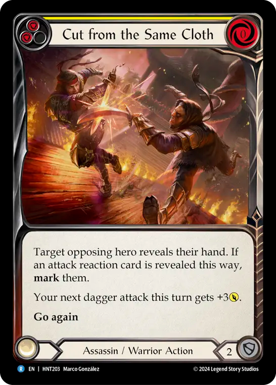 (HNT203) Flesh & Blood TCG The Hunted Single: Cut from the Same Cloth (Yellow) (Rainbow Foil) Rare