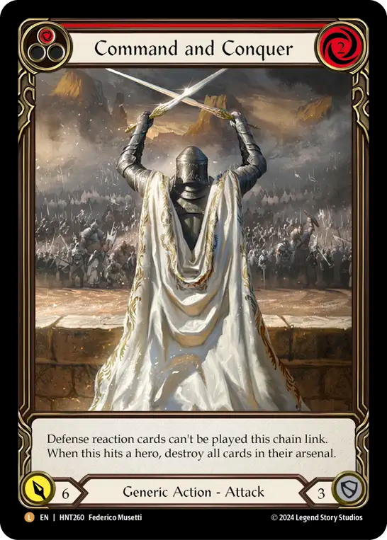 (HNT260) Flesh & Blood TCG The Hunted Single: Command and Conquer (Extended Art Rainbow Foil) Legendary