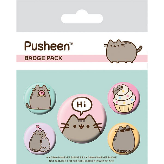 Pusheen The Cat Pin-Back Badges 5-Pack - Pusheen Says Hi
