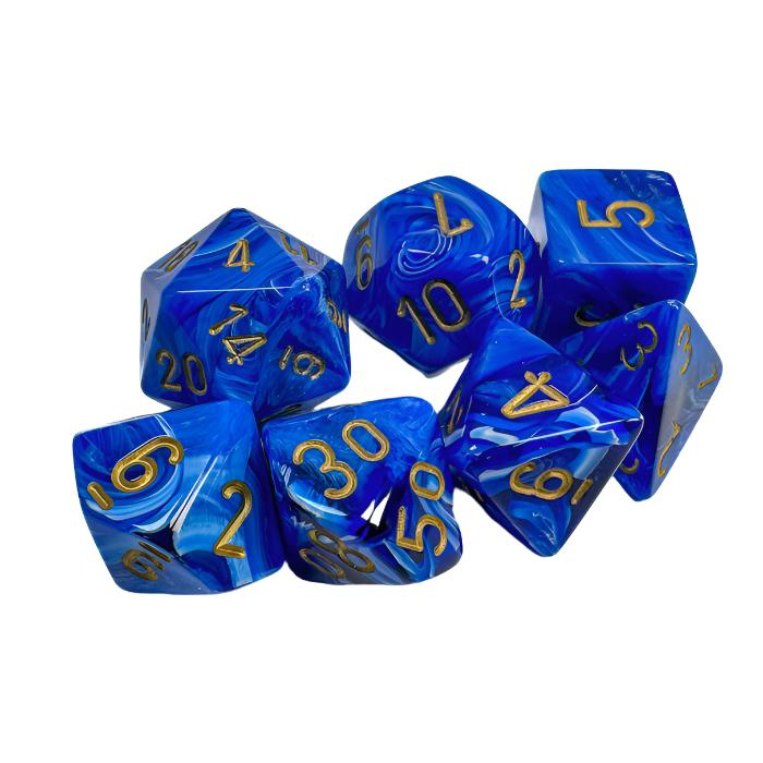 Chessex Translucent Polyhedral 7-Die Set: Vortex Blue/Gold