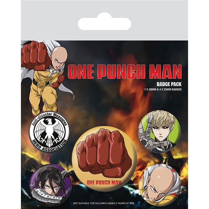 One Punch Man Pin-Back Buttons 5-Pack Destructive