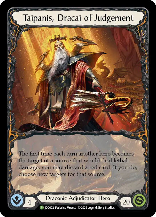 (002) Flesh & Blood TCG Judge Promos Single: Taipanis, Dracai of Judgement (Rainbow Foil) Promo