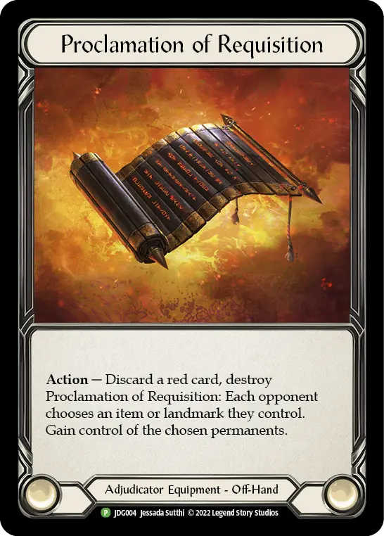 (004) Flesh & Blood TCG Judge Promos Single: Proclamation of Requisition (Rainbow Foil) Promo
