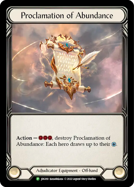 (010) Flesh & Blood TCG Judge Promos Single: Proclamation of Abundance (Rainbow Foil) Promo