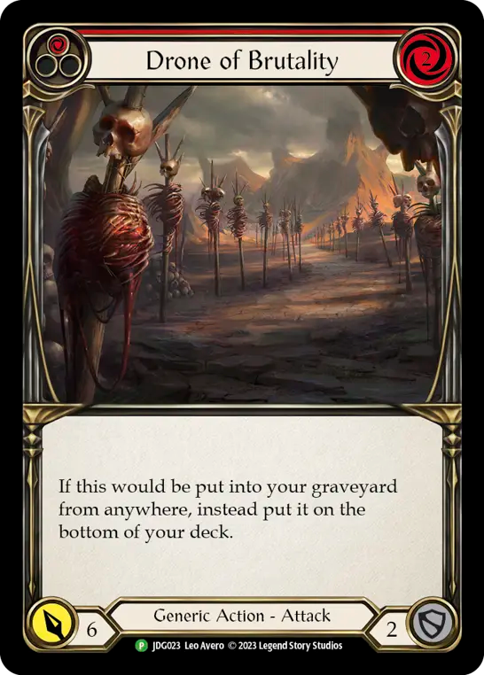 (023) Flesh & Blood TCG Judge Promos Single: Drone of Brutality (Red) (Cold Foil) Promo