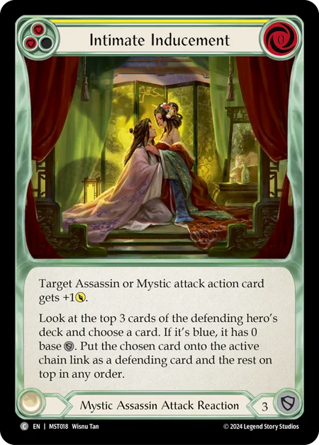 (018/237) Flesh & Blood TCG Part the Mistveil Single: Intimate Inducement (Yellow) (Rainbow Foil) Common