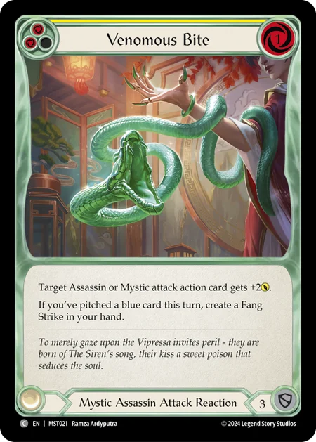 (021/237) Flesh & Blood TCG Part the Mistveil Single: Venomous Bite (Yellow) (Rainbow Foil) Common