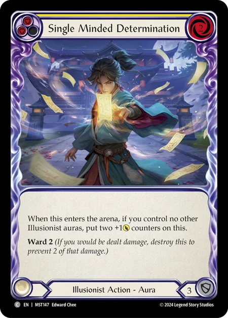 (147/237) Flesh & Blood TCG Part the Mistveil Single: Single Minded Determination (Yellow) (Rainbow Foil) Common