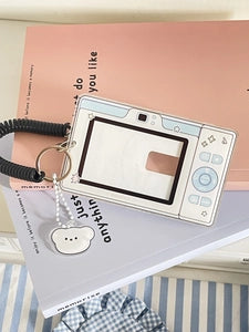 Photocard Holder: Camera Shape With Spring Lanyard & Charm: Blue