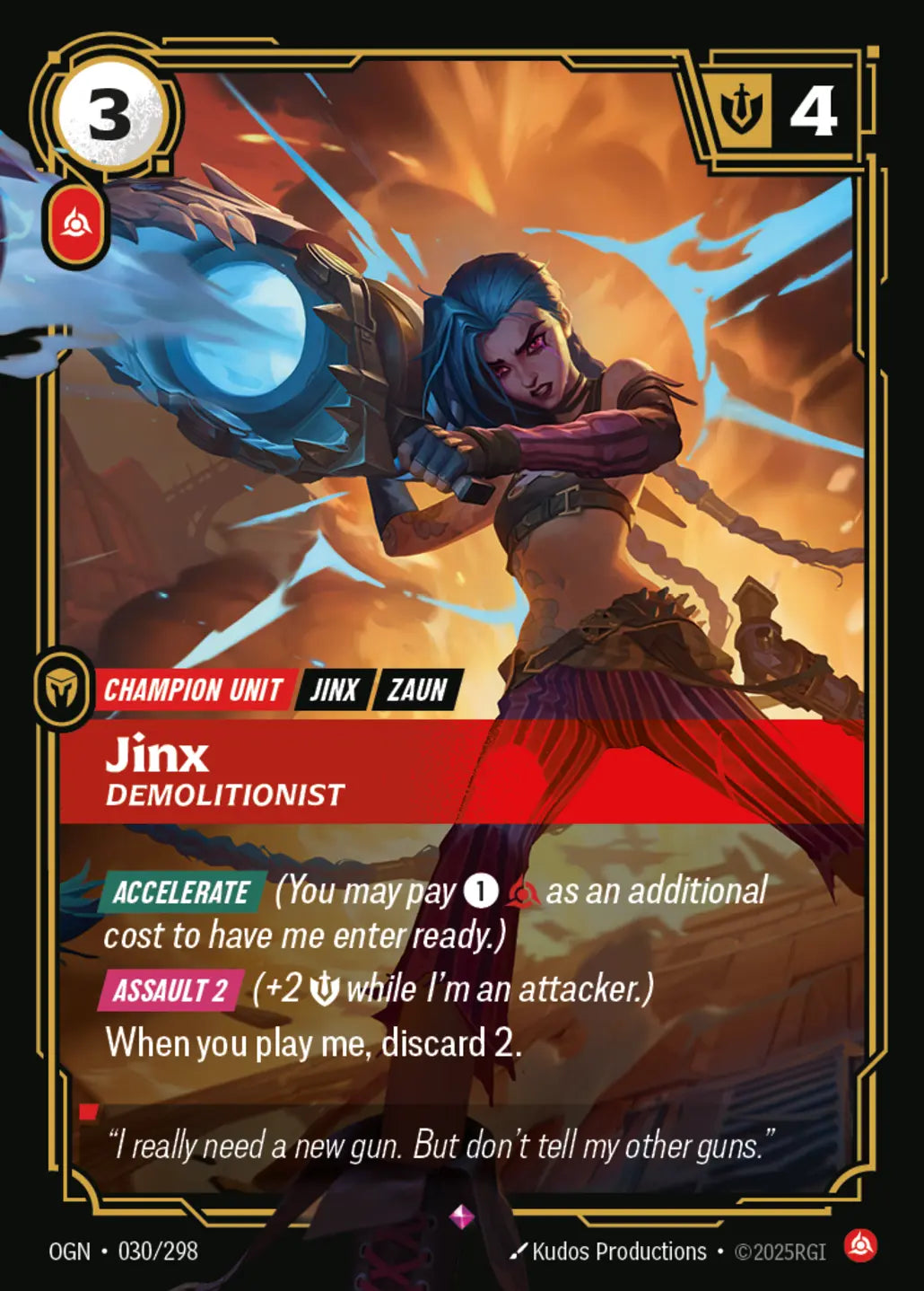 (030/298) Riftbound TCG Origins Single: Jinx, Demolitionist (V.1 - Rare) Holo Rare