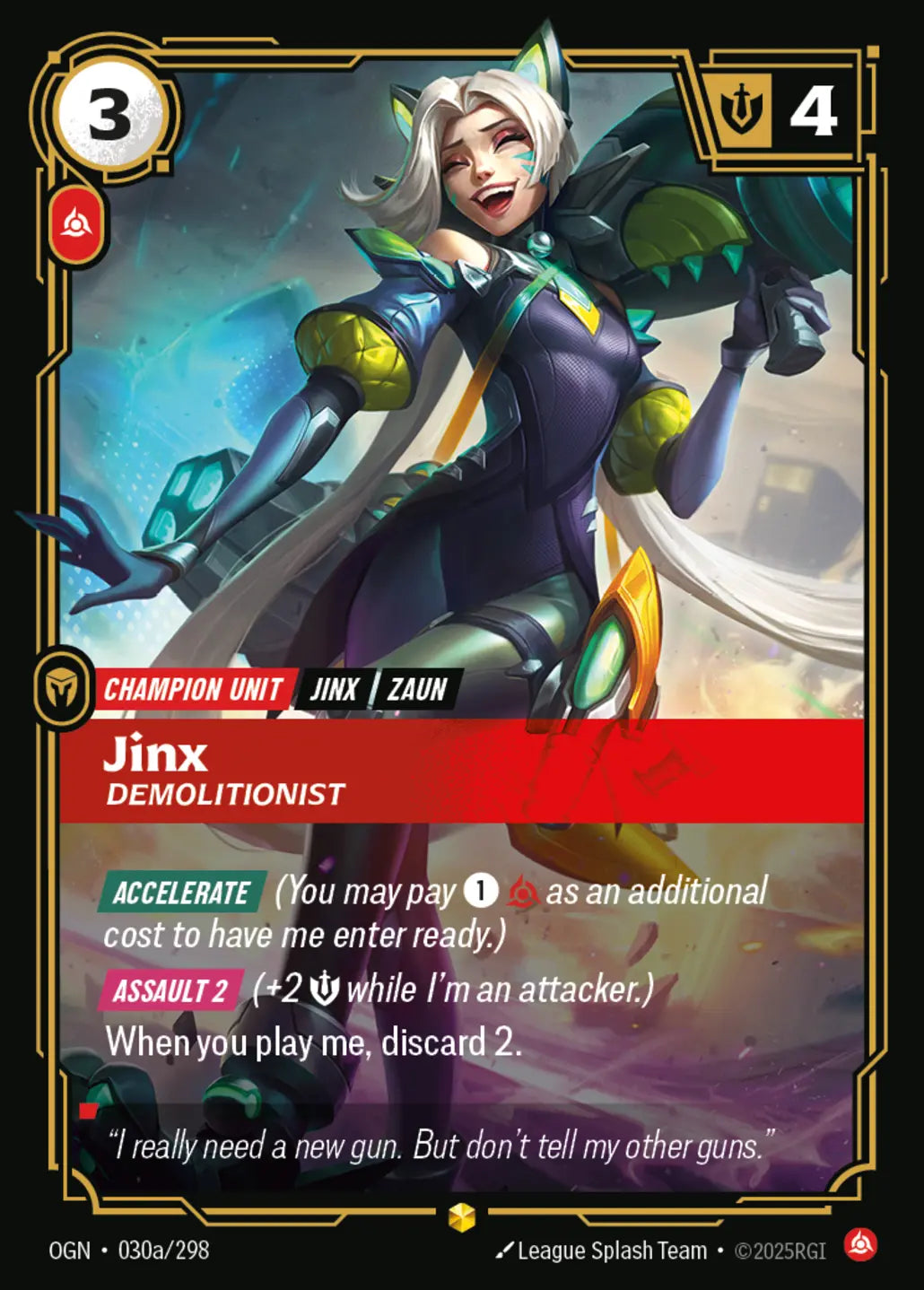 (030a/298) Riftbound TCG Origins Single: Jinx, Demolitionist (V.2 - Showcase) Holo Showcase