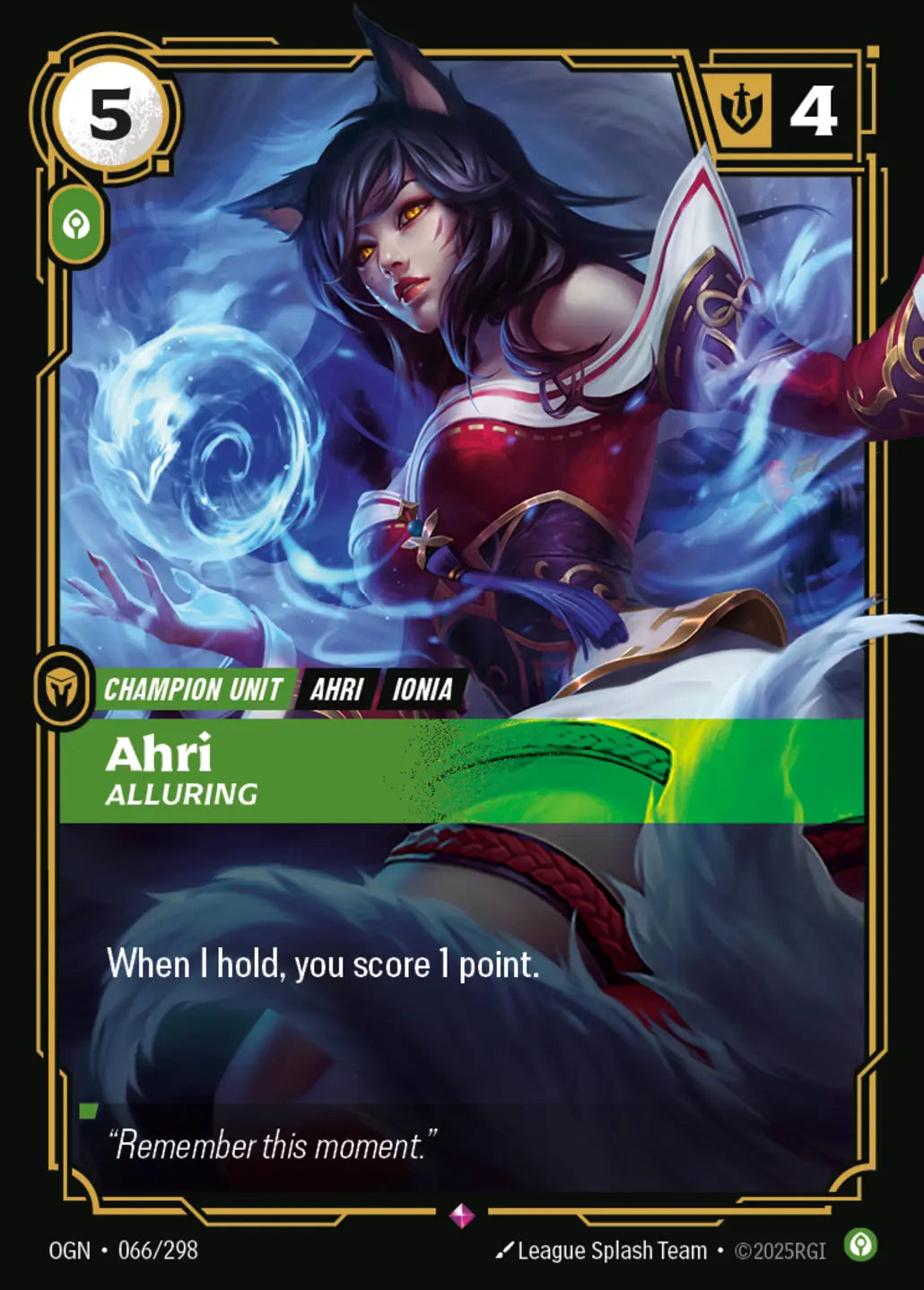 (066/298) Riftbound TCG Origins Single: Ahri, Alluring (V.1 - Rare) Holo Rare