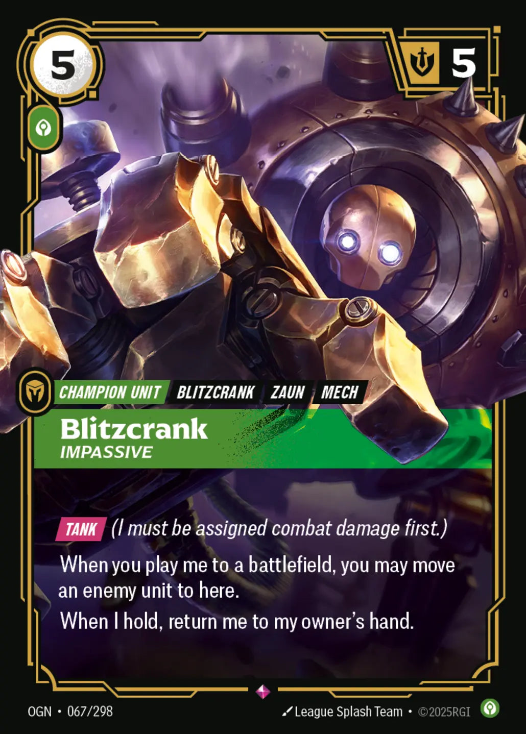 (067/298) Riftbound TCG Origins Single: Blitzcrank, Impassive Holo Rare