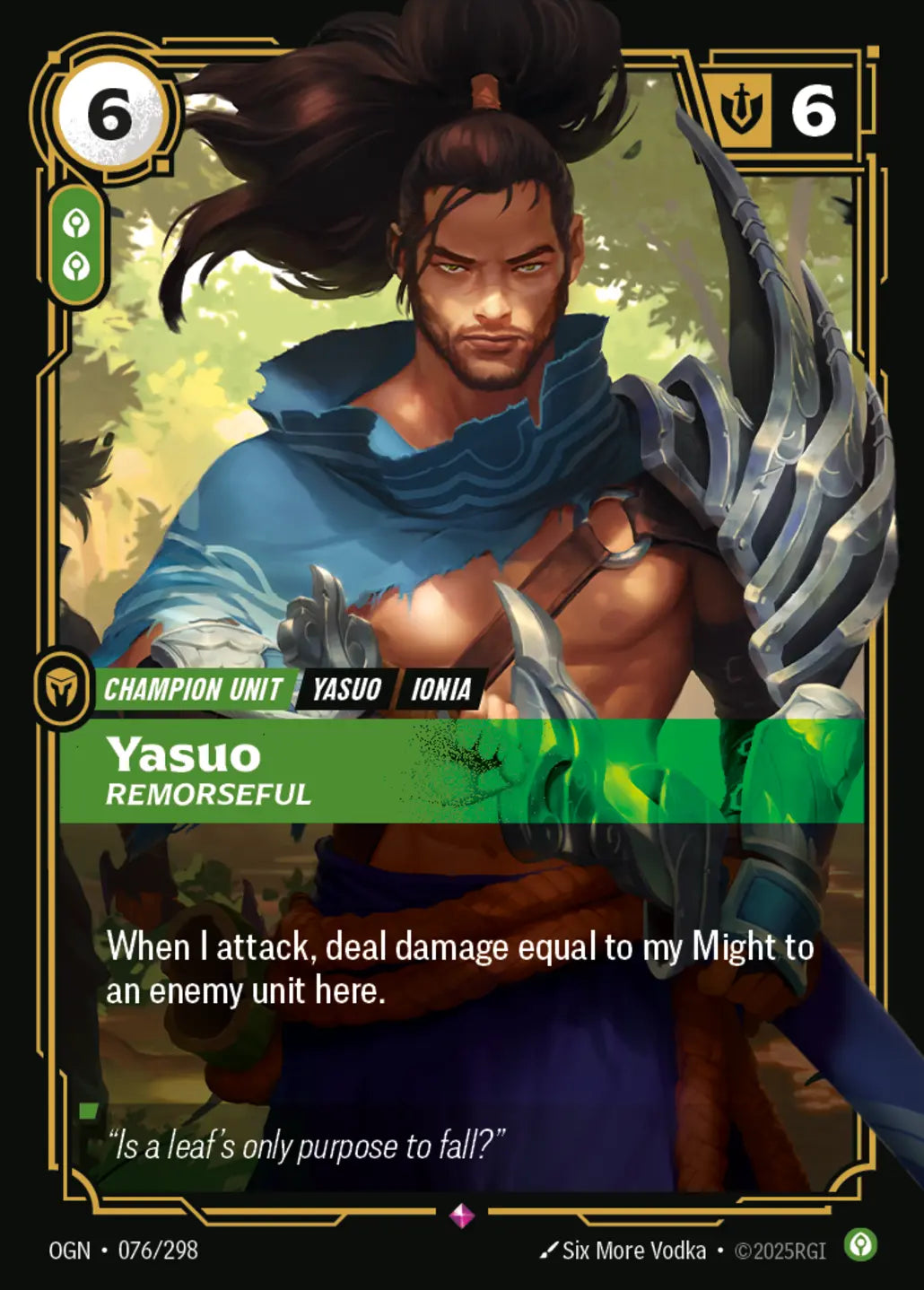 (076/298) Riftbound TCG Origins Single: Yasuo, Remorseful (V.1 - Rare) Holo Rare