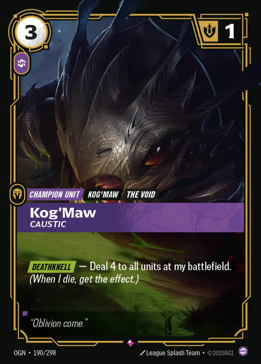 (190/298) Riftbound TCG Origins Single: Kog'Maw, Caustic Holo Rare