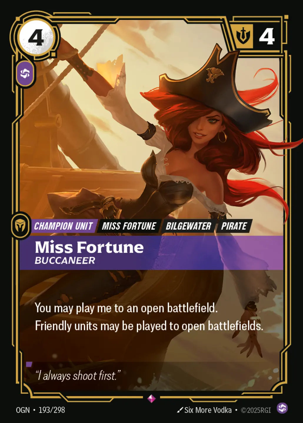 (193/298) Riftbound TCG Origins Single: Miss Fortune, Buccaneer (V.1 - Rare) Holo Rare