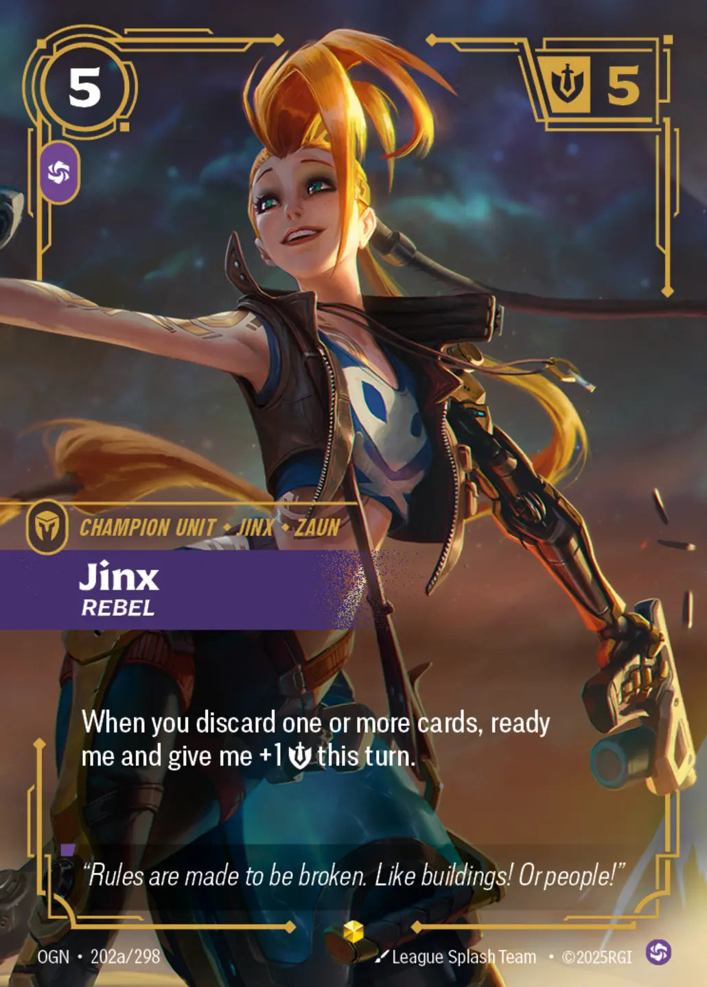 (202a/298) Riftbound TCG Origins Single: Jinx, Rebel (V.2 - Showcase) Holo Showcase
