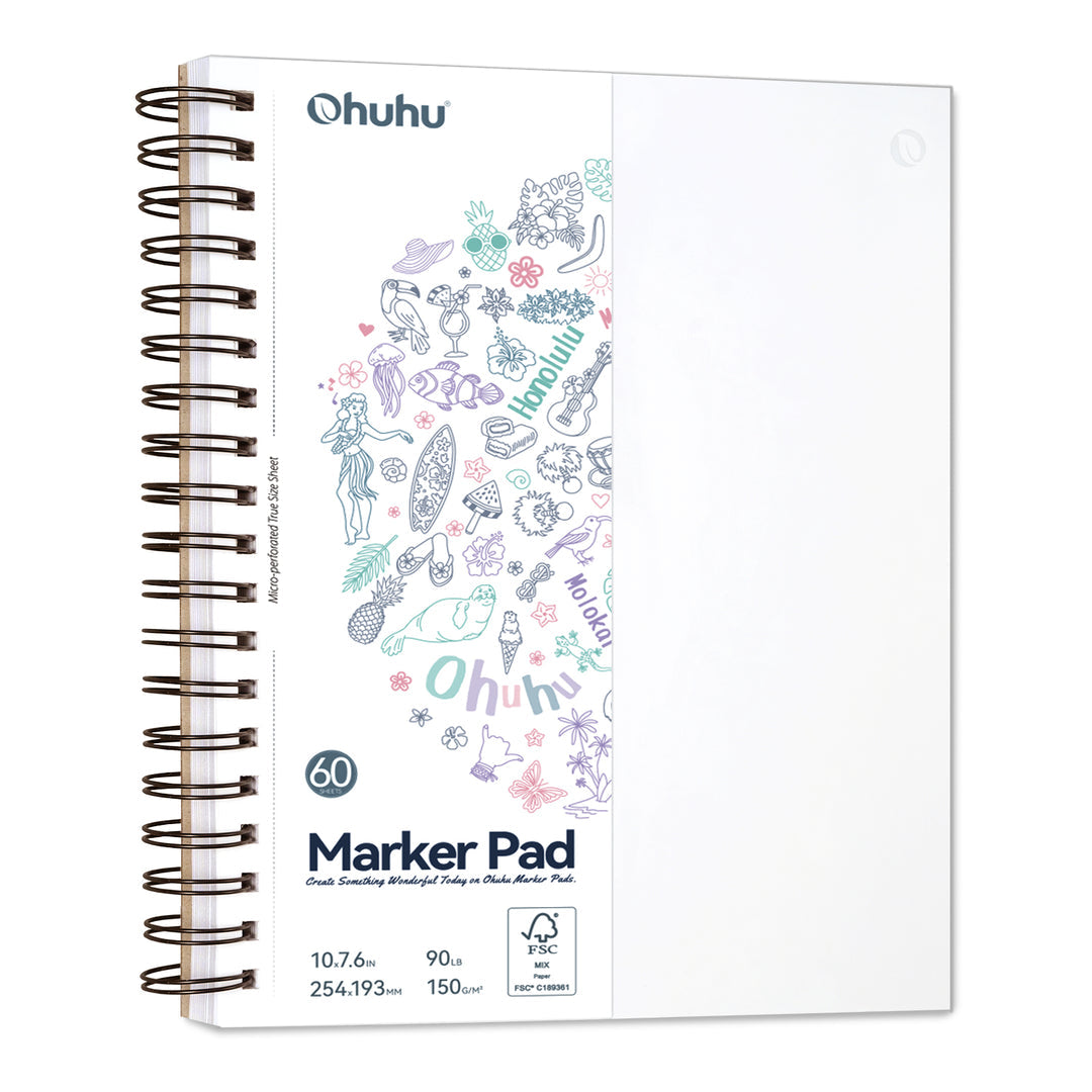 Ohuhu: Marker Pad Double-sided Bleedproof, Spiral-Bound (254mm x 193mm) 60 Sheets 120 Pages