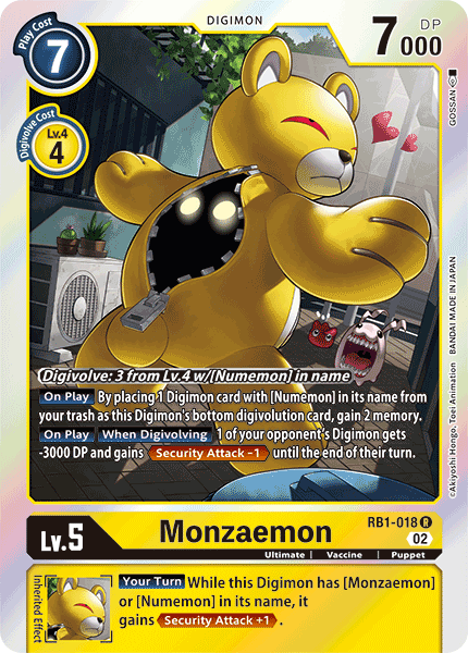 (018) Digimon TCG Resurgence Booster Single: Monzaemon (RB1-018) Rare
