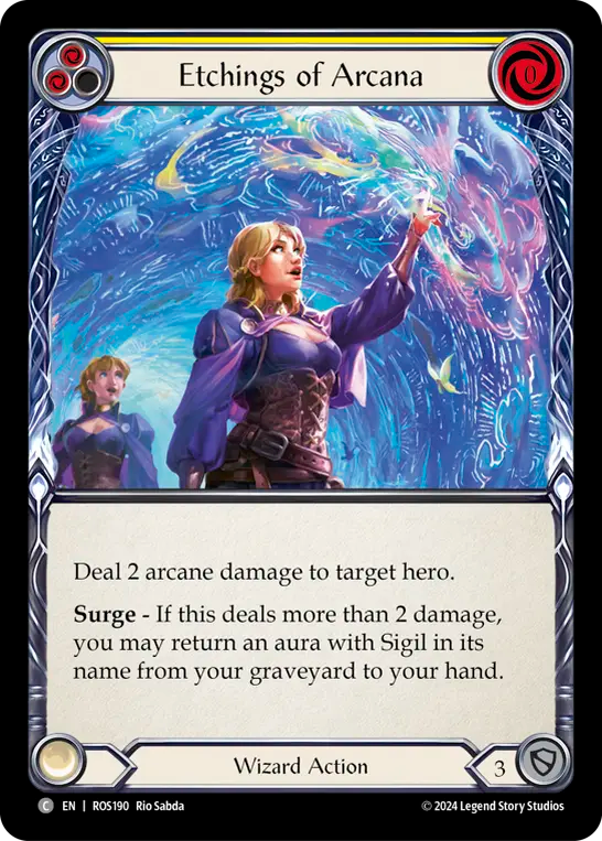 (ROS190) Flesh & Blood TCG Rosetta Single: Etchings of Arcana (Yellow) (Rainbow Foil) Common