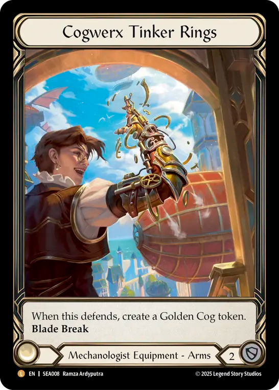 (008) Flesh & Blood TCG High Seas Single: Cogwerx Tinker Rings (Extended Art Cold Foil) Legendary