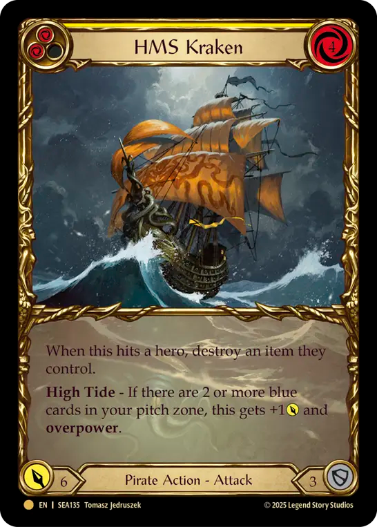 (135) Flesh & Blood TCG High Seas Single: HMS Kraken (Cold Foil) Rare