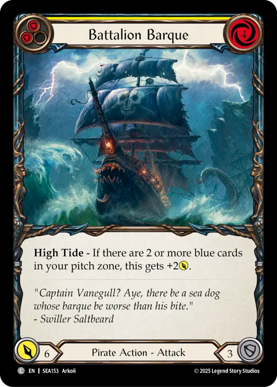 (153) Flesh & Blood TCG High Seas Single: Battalion Barque (Yellow) (Rainbow Foil) Common