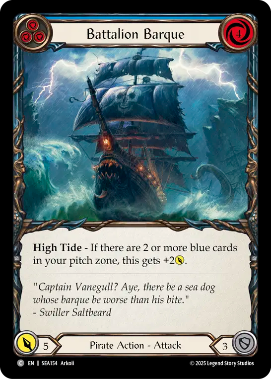 (154) Flesh & Blood TCG High Seas Single: Battalion Barque (Blue) (Rainbow Foil) Common