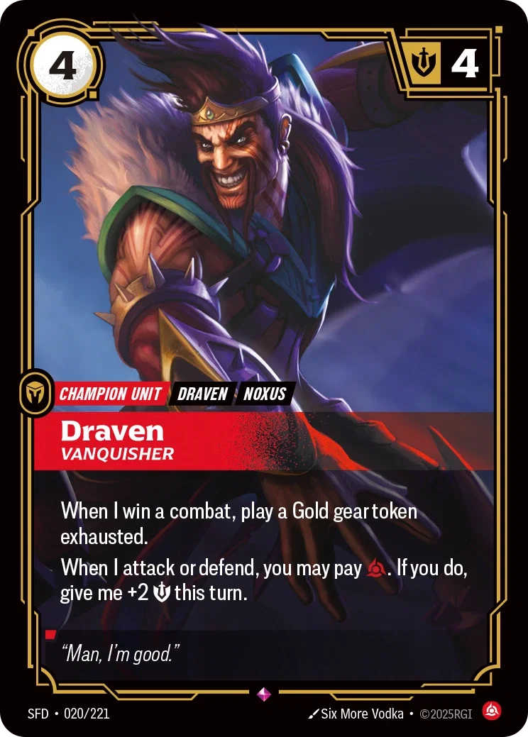 (020/221) Riftbound TCG Spiritforged Single: Draven, Vanquisher (V.1 - Rare) Holo Rare