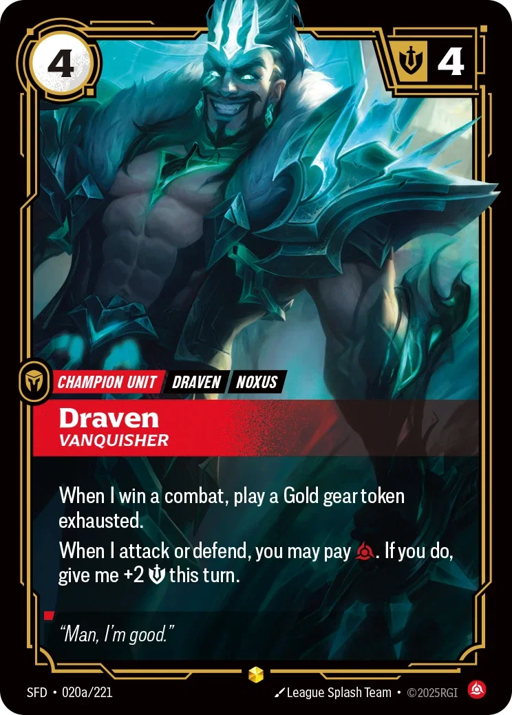 (020a/221) Riftbound TCG Spiritforged Single: Draven, Vanquisher (V.2 - Showcase) Holo Showcase