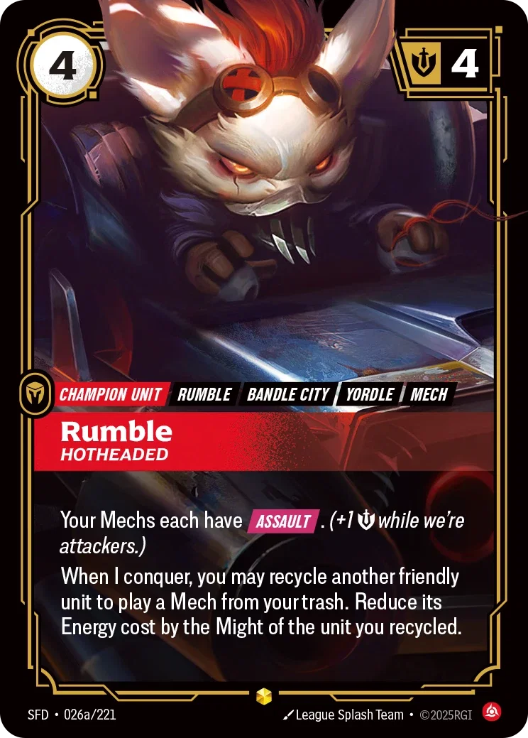 (026a/221) Riftbound TCG Spiritforged Single: Rumble, Hotheaded (V.2 - Showcase) Holo Showcase