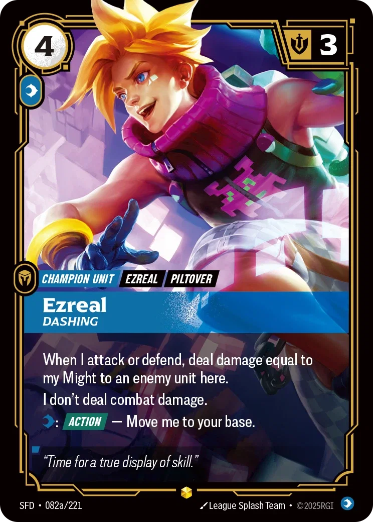 (082a/221) Riftbound TCG Spiritforged Single: Ezreal, Dashing (V.2 - Showcase) Holo Showcase