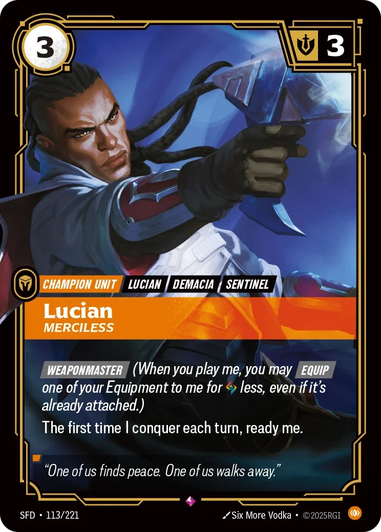 (113/221) Riftbound TCG Spiritforged Single: Lucian, Merciless (V.1 - Rare) Holo Rare